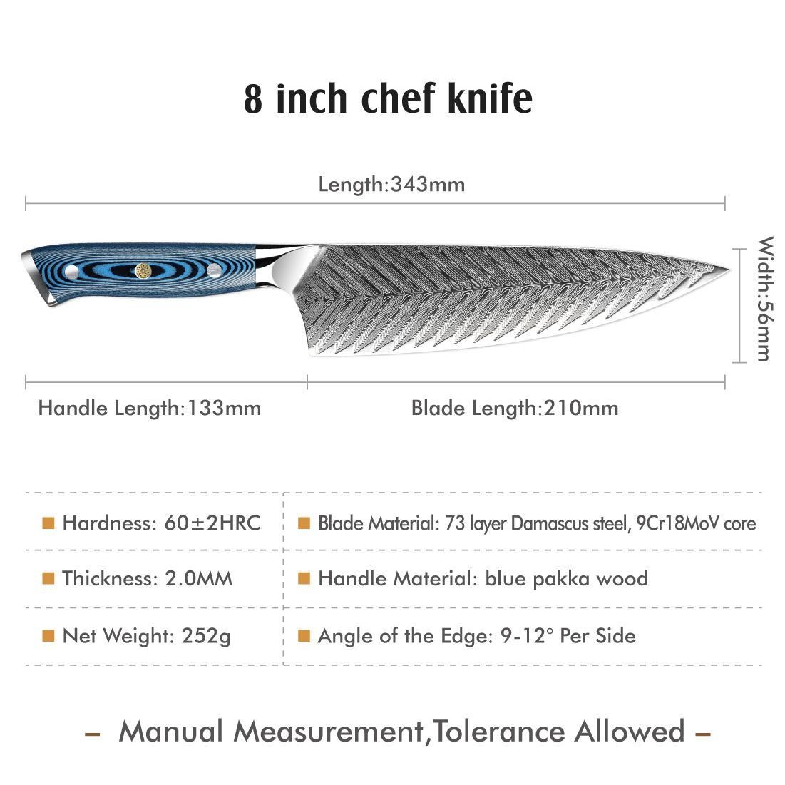 Coltello da cucina damascato TU-37500 - Utility / Blu