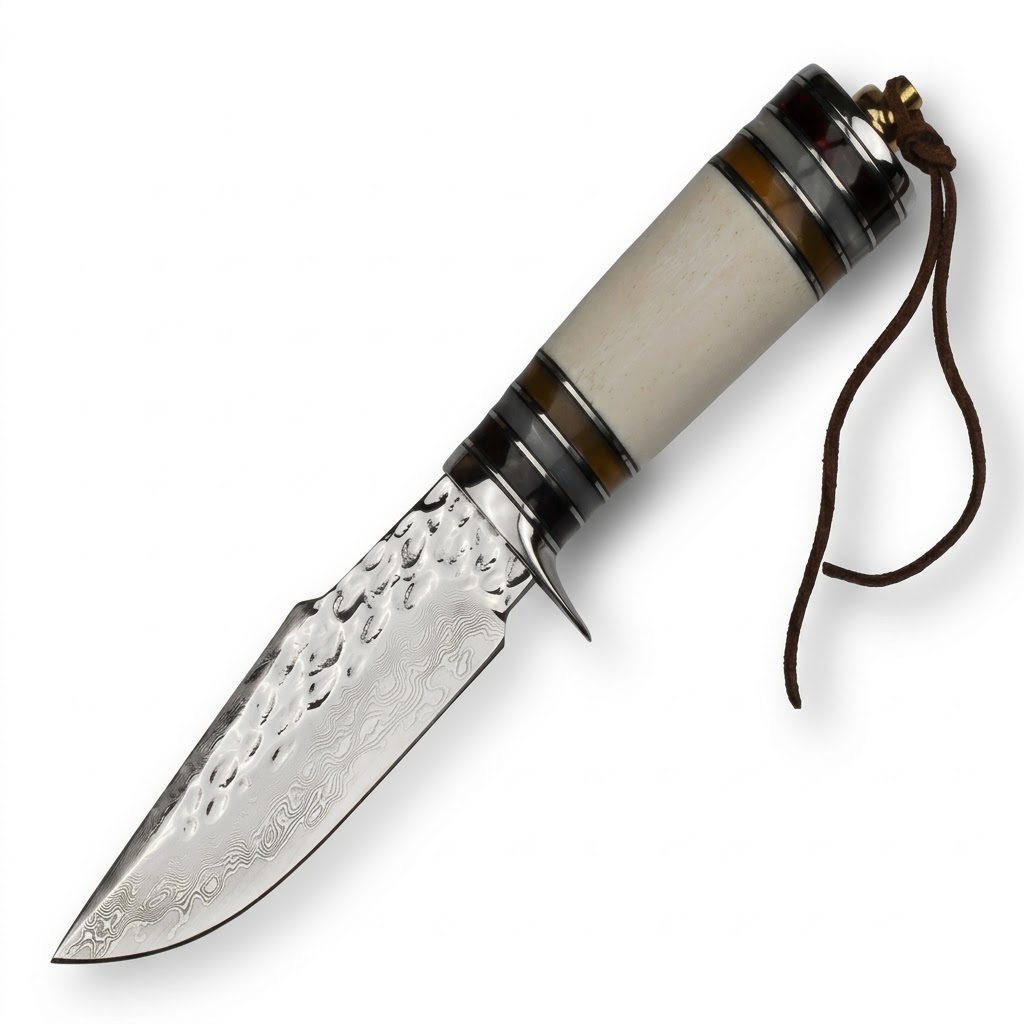 Coltello da esterno damascato YD-42096 - Bianco