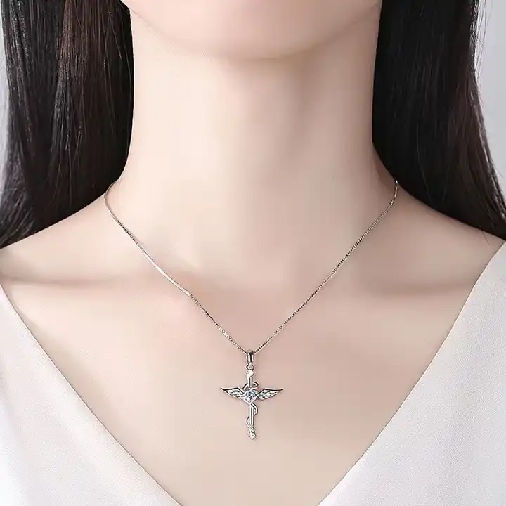 Collana Wing Cross - Argento / Cristallina