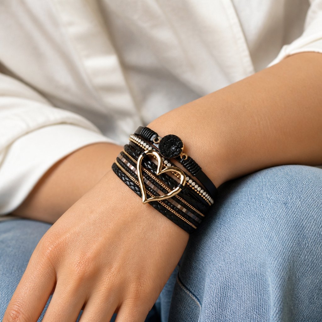 Bracciale AG-38809 Heart - Nero / Oro